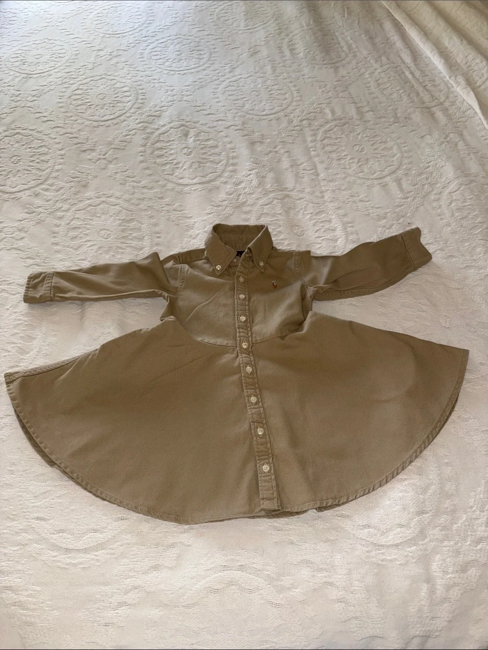 Ralph Lauren Girls Beige Button-Front Flared Shirt Dress *No Belt* EUC 2T